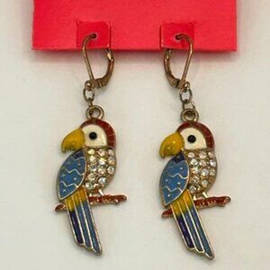 Betsey Johnson parrot macaw bird tropical rio dangle earrings